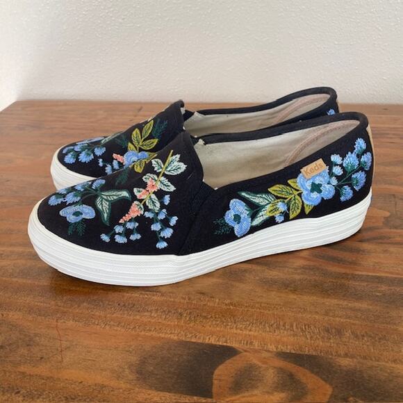 Keds Rifle Paper Co Botanical Black Platform Slip-on Sneakers - Size 8 - Picture 4 of 9